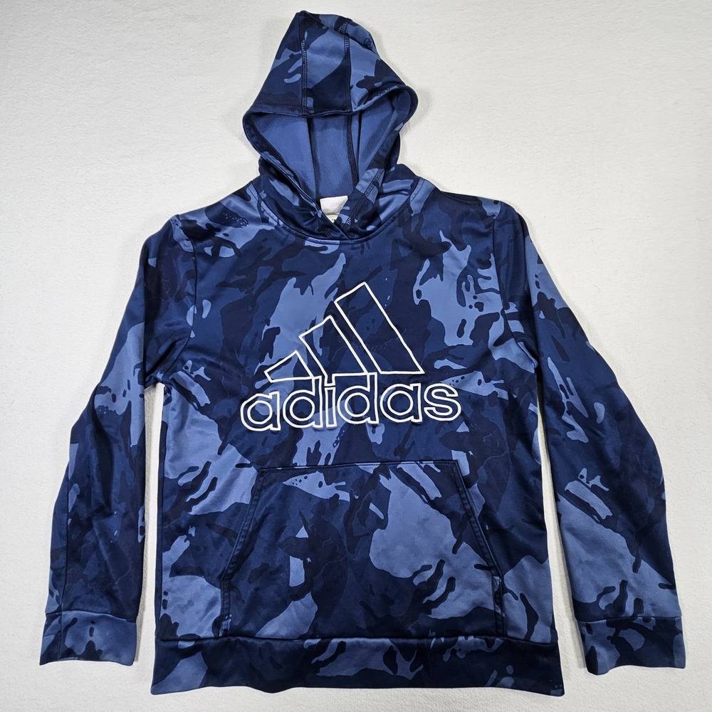 Adidas  Hoodie Boys‎ Large L 14/16 Camo Sweatshirt Blue Pullover Long Sleeve